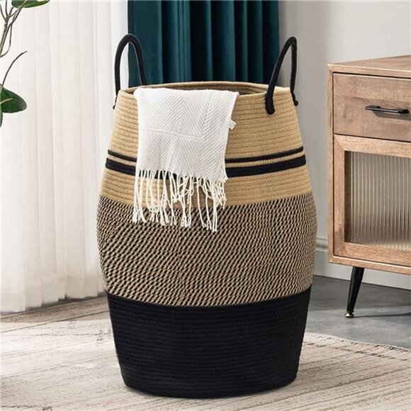 Extra Large Woven Laundry Hamper Basket with Heavy Duty Cotton Rope Handles - Picture 1 of 6